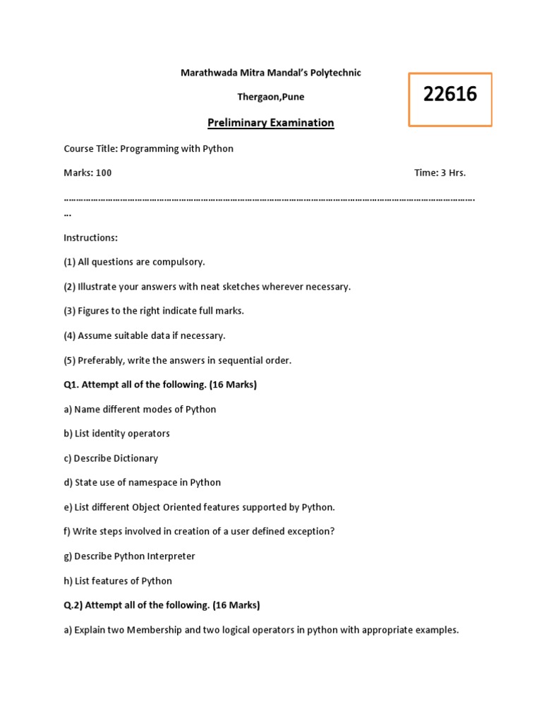 Preliminary Examination Paper | PDF | Python (Programming Language ...
