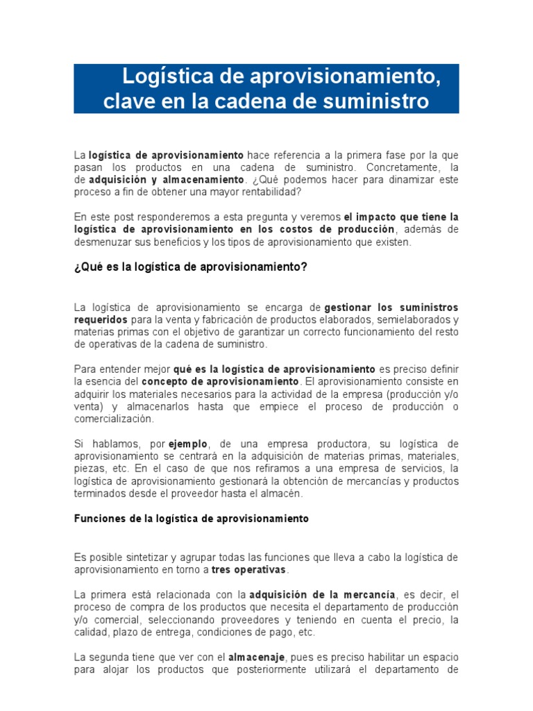 Logística de Aprovisionamiento | PDF | Logística | Obtención