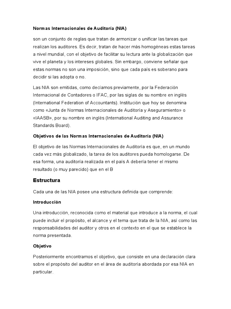 Normas Internacionales de Auditoría (NIA) | PDF | Auditoría | Contralor