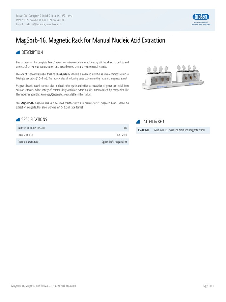 Magsorb 16 Magnetic Rack For Manual Nucleic Acid Extraction | PDF
