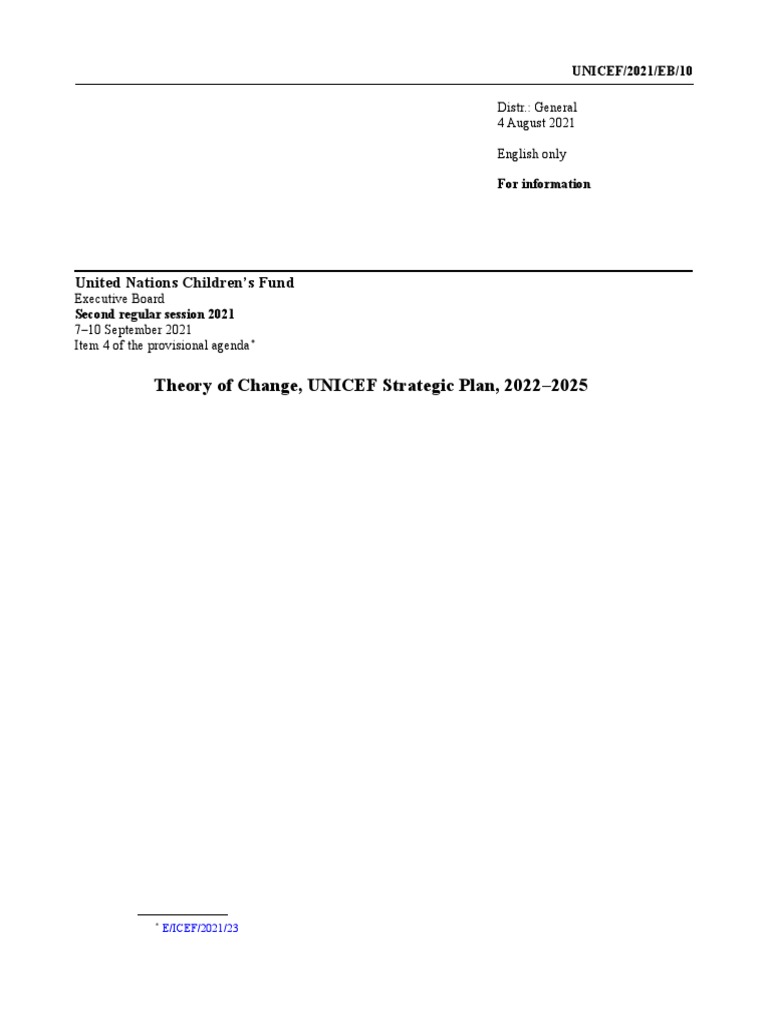 Theory of Change, UNICEF Strategic Plan, 2022-2025 | PDF | Strategic ...