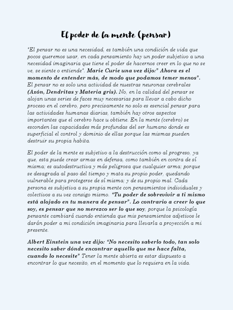 El Poder de La Mente | PDF | Pensamiento | Cerebro