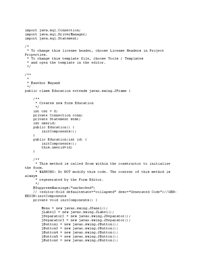 Java Education Management GUI Code | PDF | Cursor (User Interface ...