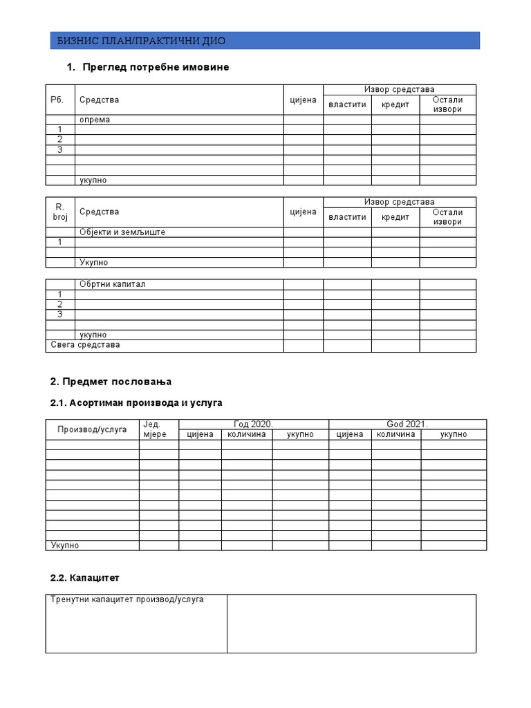 Бизнис план -практични рад, 2.дио | PDF