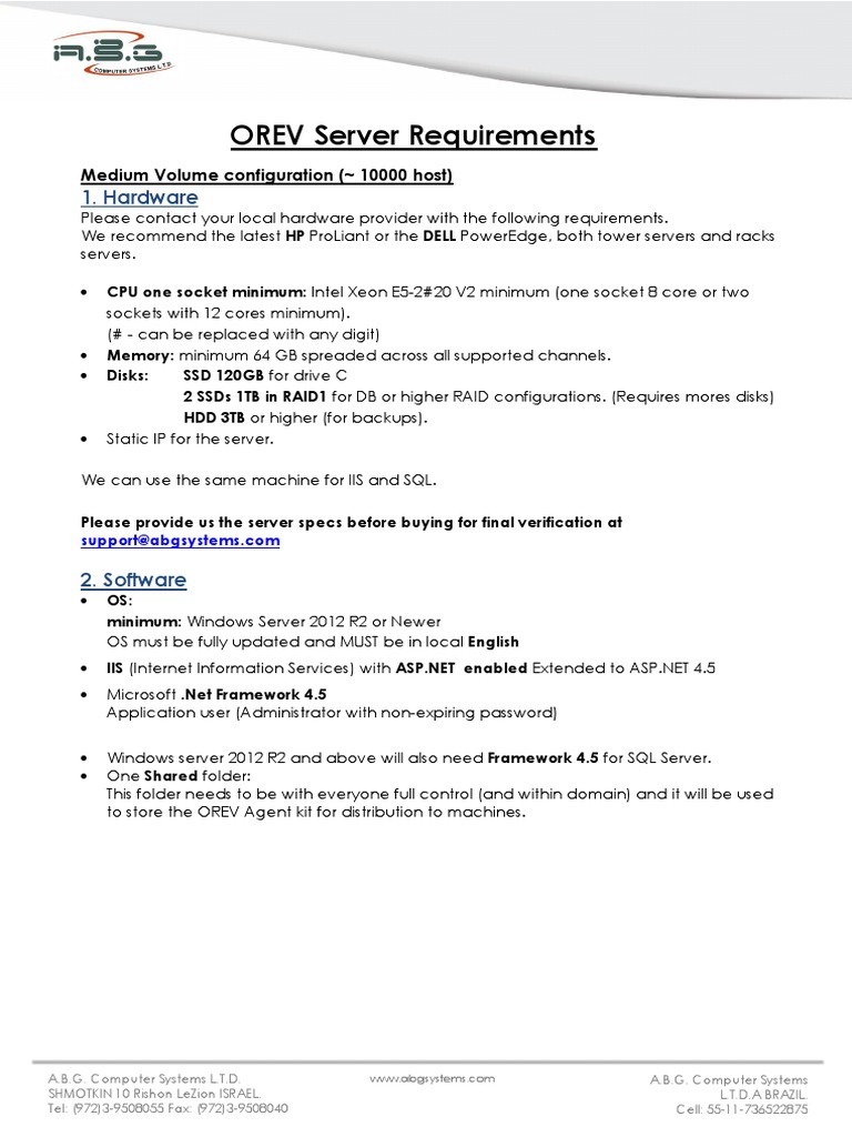 Server Requirements Orev 1. Hardware PDF Information