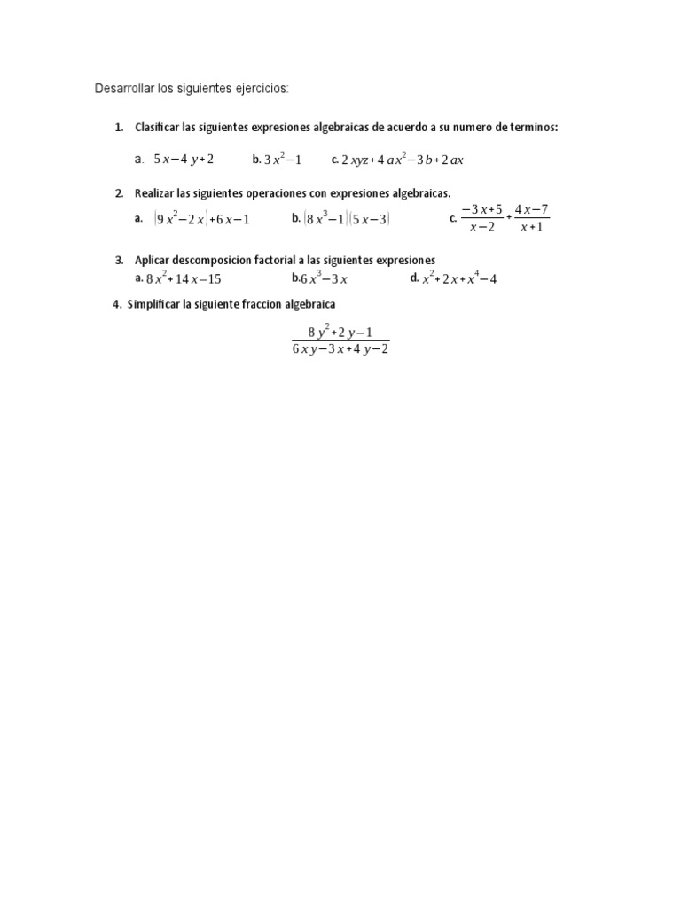 Taller de Expresiones Algebraicas 8° | PDF