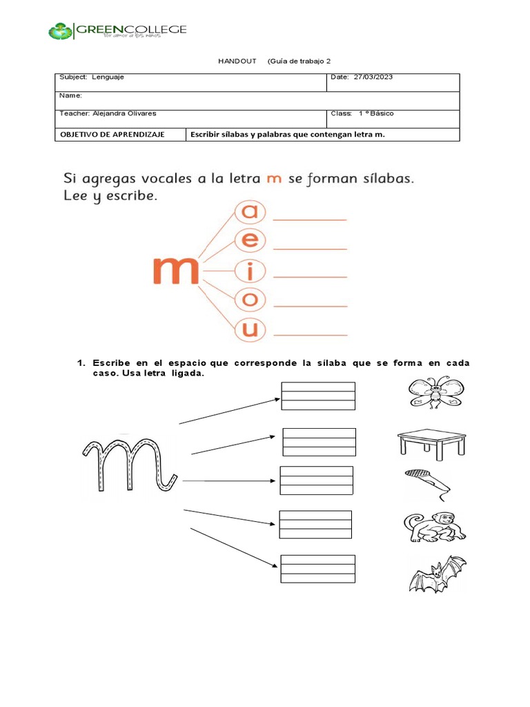 Actividades de escritura con la letra M | PDF