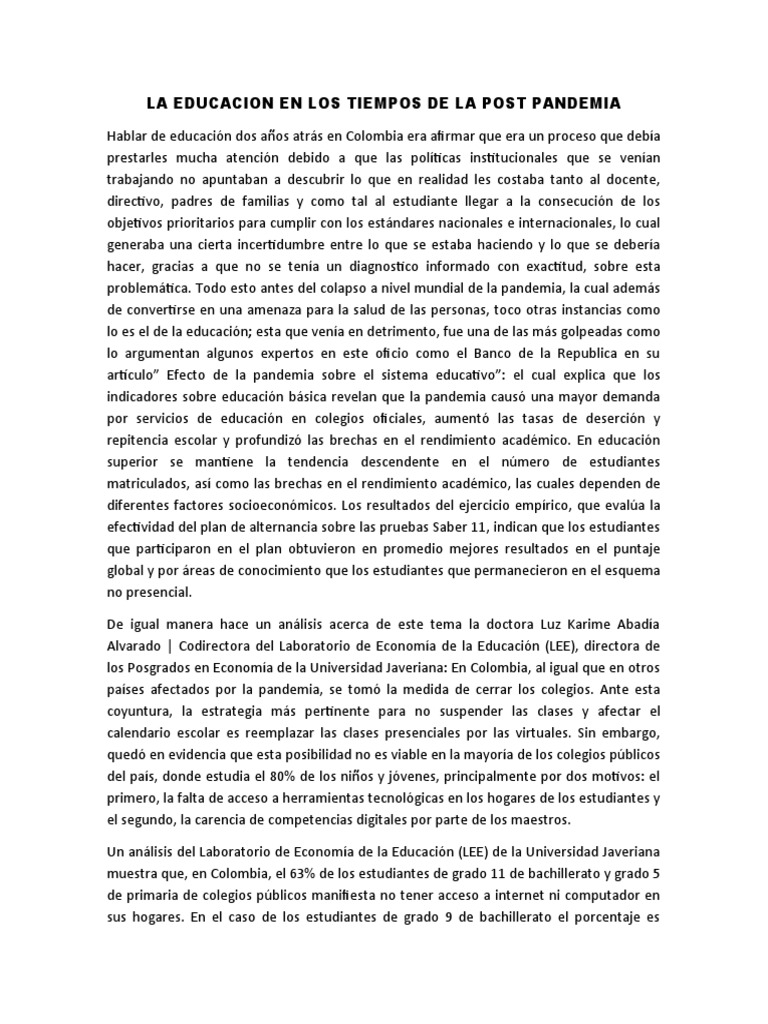 La Educacion en Los Tiempos de La Pandemia | PDF | Aprendizaje