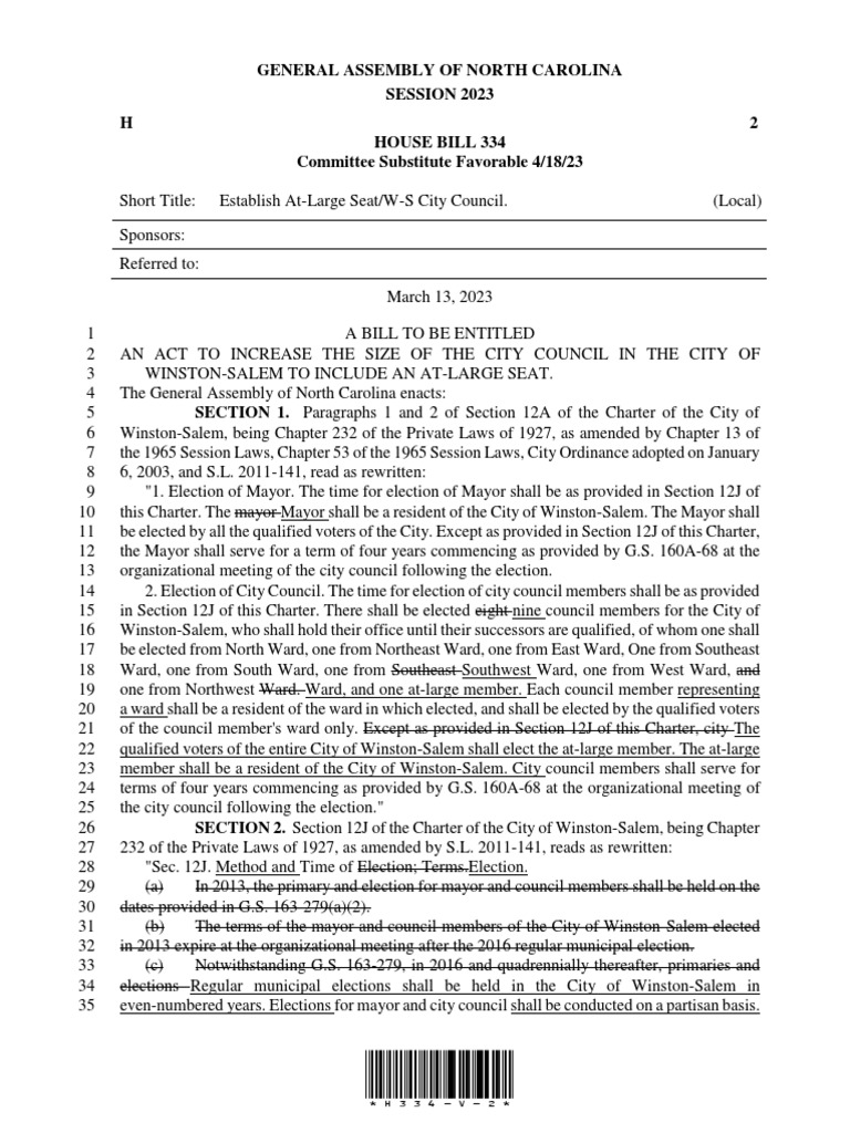 Updated Version of HB 334 Descargar gratis PDF North Carolina General Assembly Statutory Law