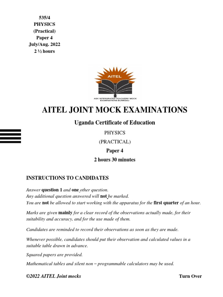 Aitel joint mock examinations 535 4 physics practical paper 4 july