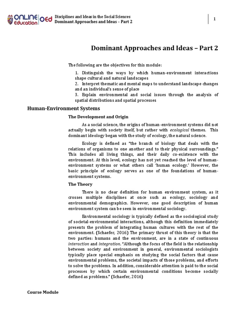 Dominant Approaches and Ideas - Part 2: Human-Environment Systems | PDF ...