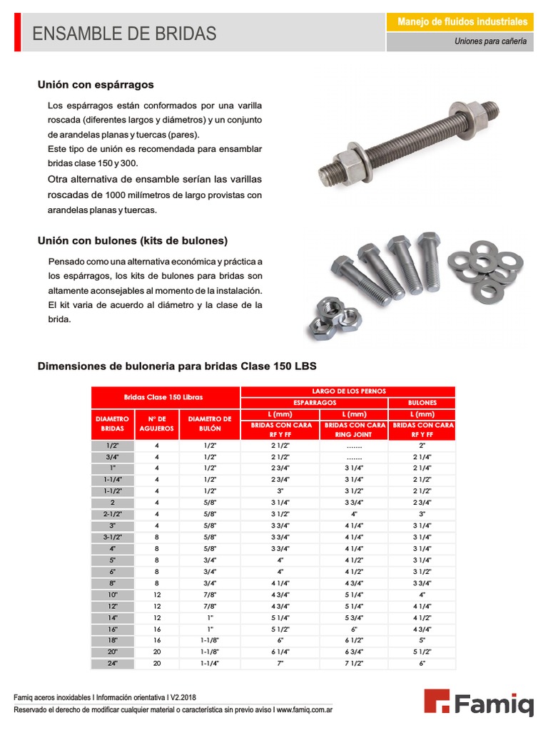 Catálogo de Medidas de Bulones y Bridas | PDF | Ingeniería mecánica ...