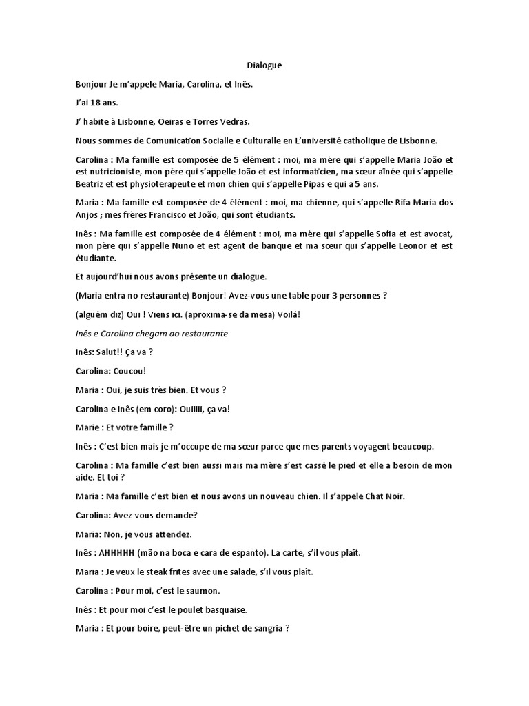 Dialogue sur les voyages et les familles | PDF | Nourritures ...