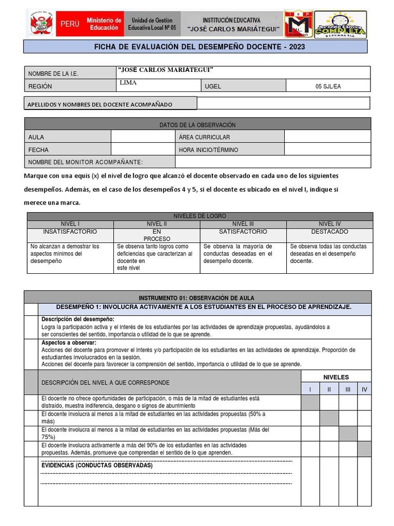 Llenado de Ficha de Monitoreo Docente 2024 | PDF | Pensamiento | Evaluación