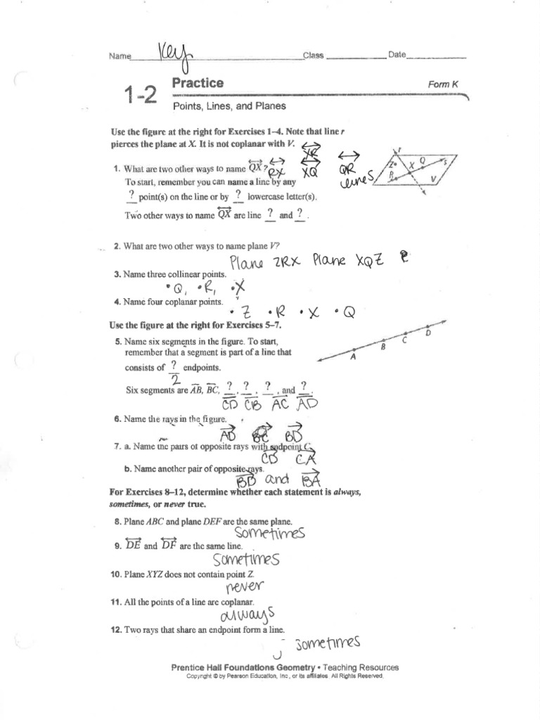 Points Lines and Planes 1-2 Ws Completed | PDF