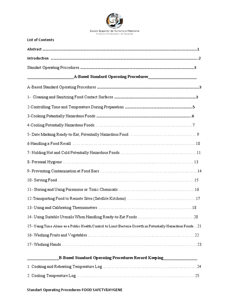Standard Operating Procedures PDF Food Safety Food And Drink