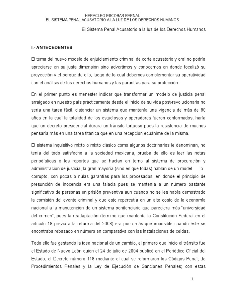 Los Derechos Humanos A La Luz Del Sistema Penal Acusatorio Articulo