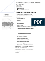 Cristian Camilo Gómez Corredor: Operario / Almacenista