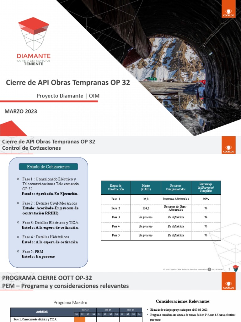 Cierre de API Obras Tempranas OP 32: Proyecto Diamante - OIM | PDF