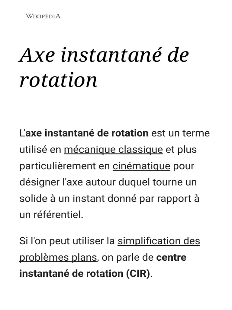 Axe instantané de rotation en mécanique | PDF | Mouvement de rotation ...