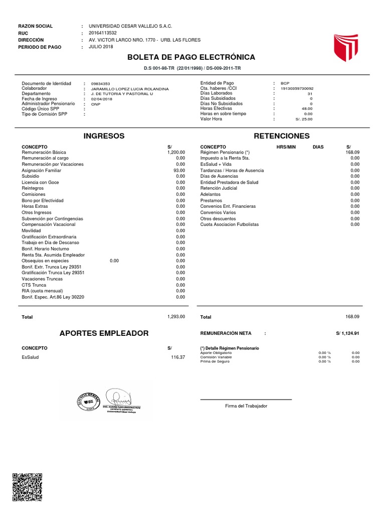Boleta de Pago Electrónica PDF Salario Economias