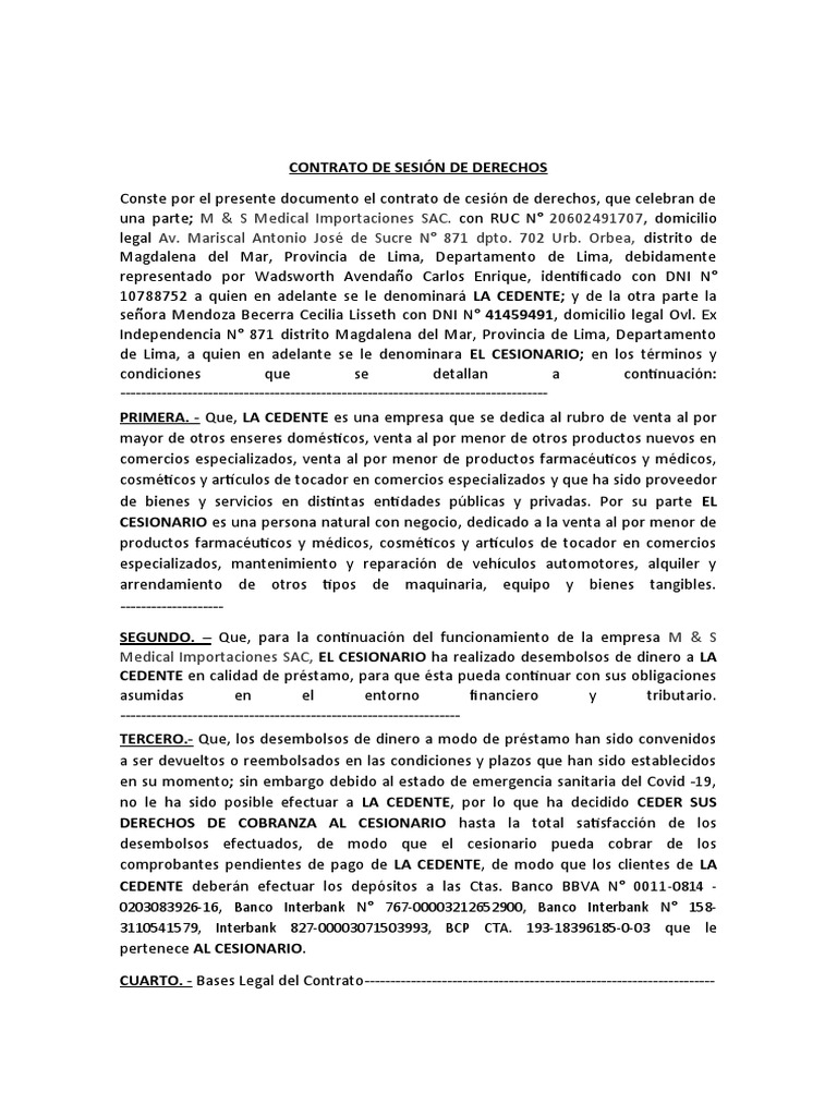 Modelo de Contrato de Cesion de Derechos 17-04-2023 PDF Bancos