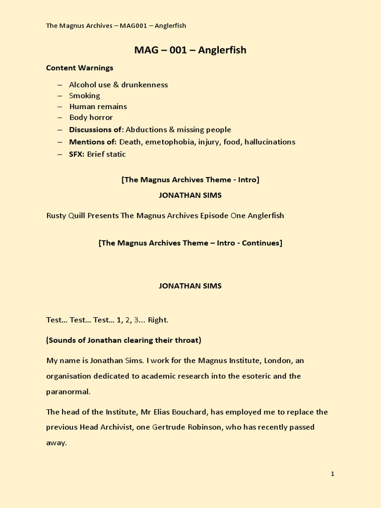 MAG 001 - Anglerfish - Transcript Re-formatted | PDF