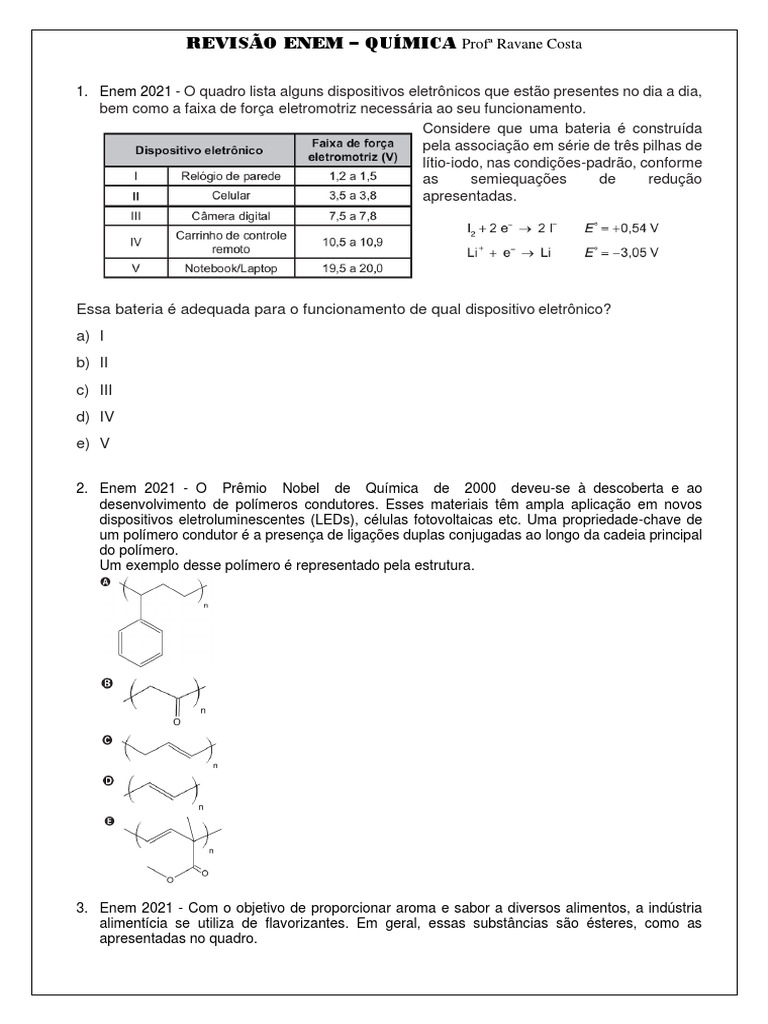 Questões de Química ENEM 2021 | PDF | Química | Nutrientes