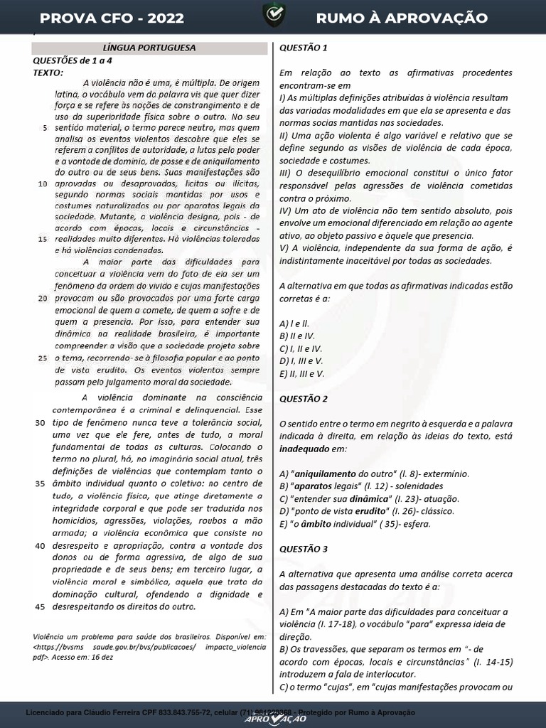 Prova CFO PMBA 2022: Questões e Análises | PDF | Brasil | População mundial