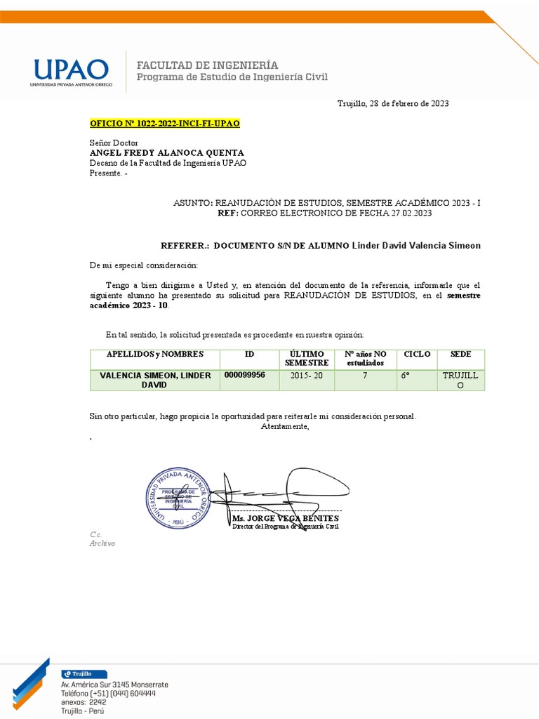 Oficio 1022 2022 inci fi upao angel fredy alanoca quenta pdf
