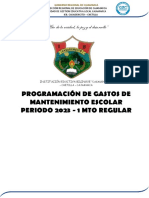 Programación de Gastos de Mantenimiento Escolar Periodo 2023 - 1 Mto Regular