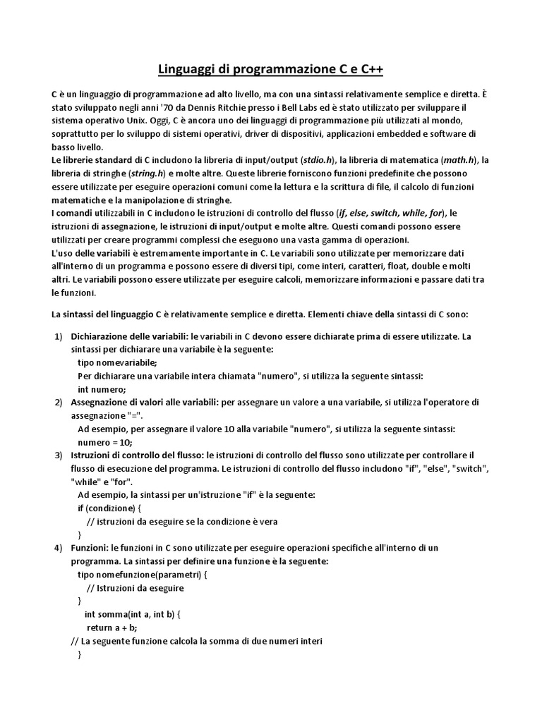 Linguaggi Di Programmazione C e C++ | PDF