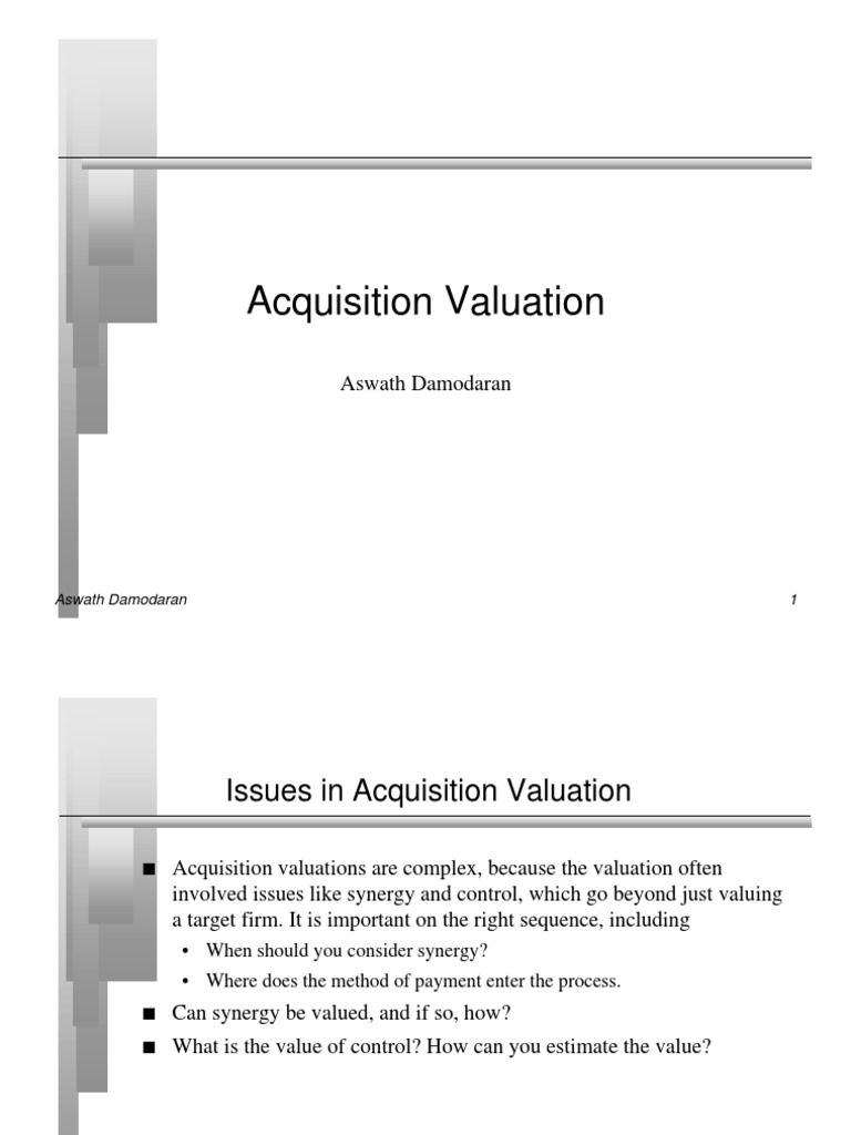 Damodaran PDF Mergers And Acquisitions Cost Of Capital
