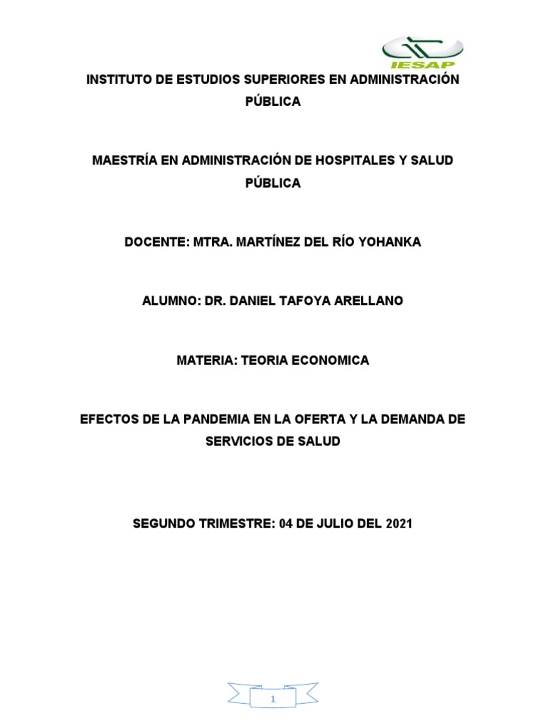 Efectos de La Pandemia en La Oferta y La Demanda de Servicios de Salud ...