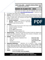 Ad For Admission in CL VIII 2023 - English