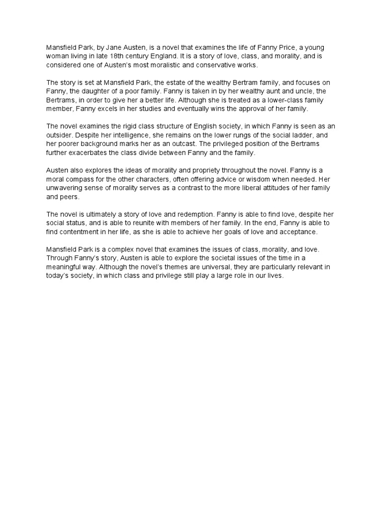 Mansfield Park Analysis Pdf