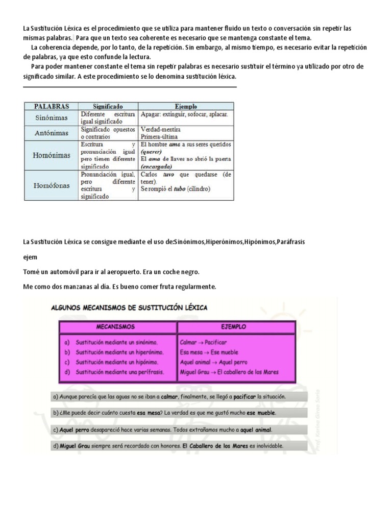 Guía sobre Sustitución Léxica y Pronominal | PDF | Artes del Lenguaje y ...