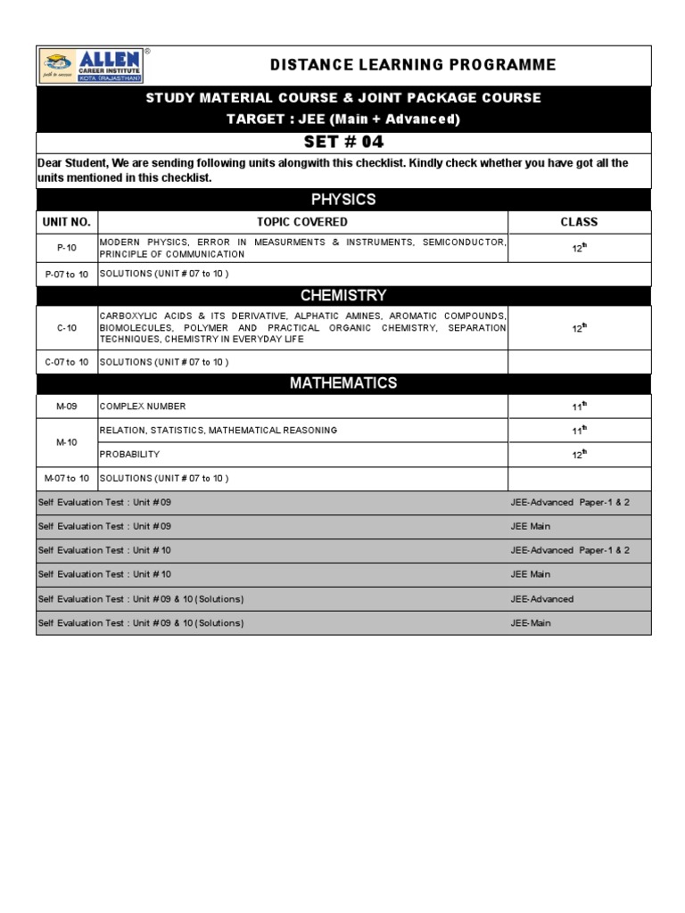 JEE Advanced Self Evaluation Tests | PDF | Technology & Engineering