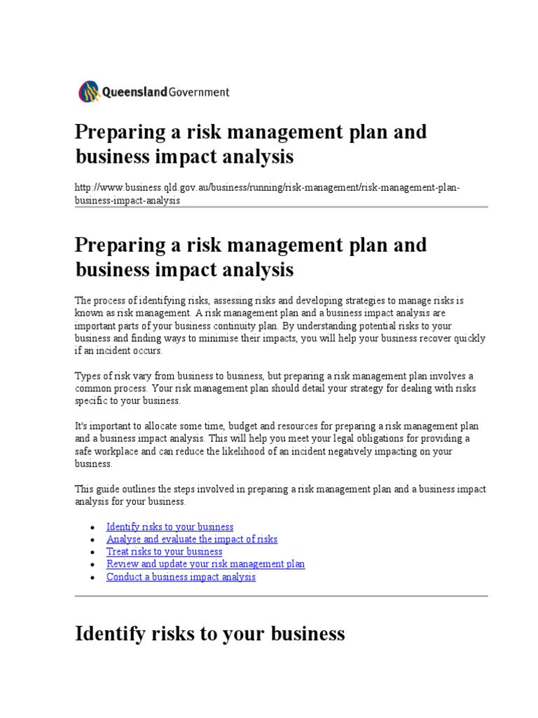 Preparing A Risk Management Plan and Business Impact Analysis | PDF ...