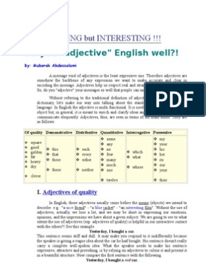 Adjectives Of Quality Adjective Grammar