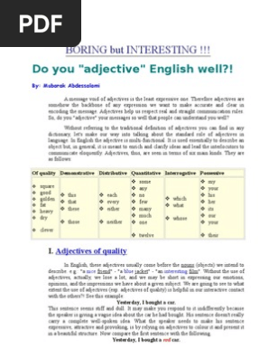 Adjectives Of Quality Adjective Grammar