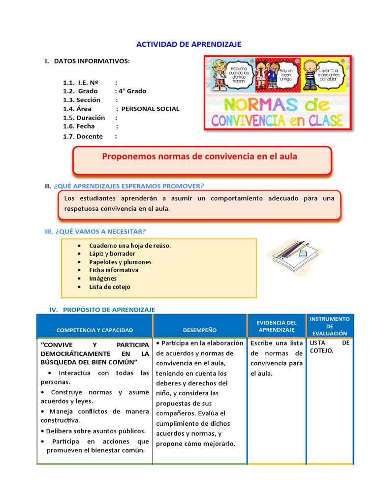 Normas de Convivencia en el Aula | PDF | Evaluación | Salón de clases