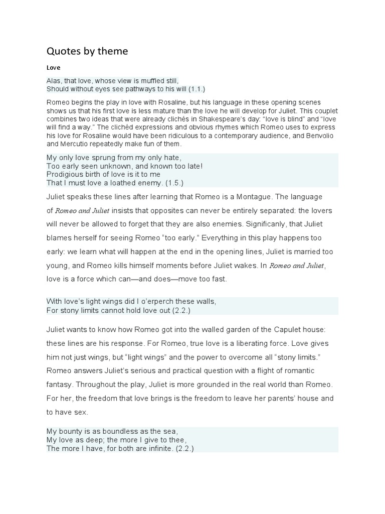 Quotes by Theme Romeo and Juliet | PDF | Romeo And Juliet | Characters In  Romeo And Juliet, image size:768x1024