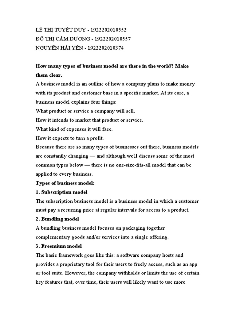 How many types of business model are there in the world make them
