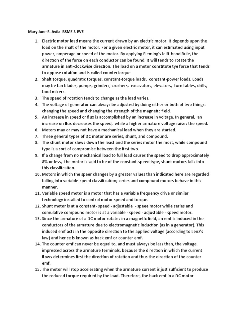Mary june f avila bsme 3 eve pdf electric motor electromagnetic