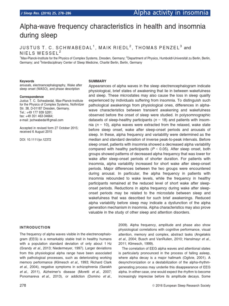 Journal of Sleep Research - 2016 - Schwabedal - Alpha Wave Frequency ...