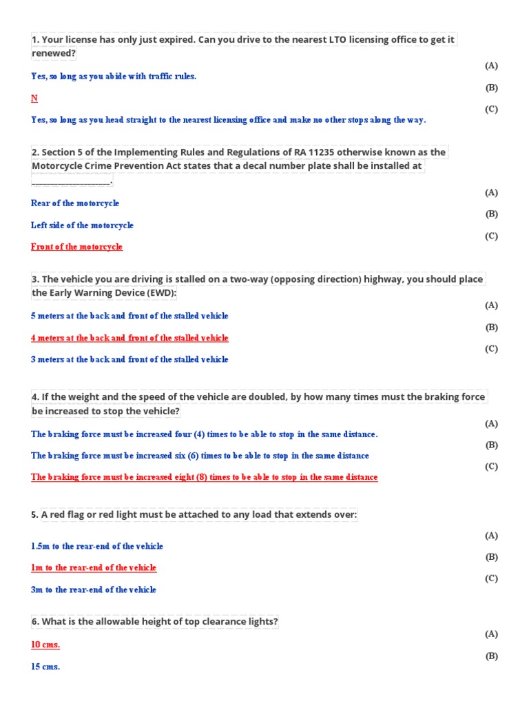 Licensing Regulations, Traffic Safety Procedures, and Philippine