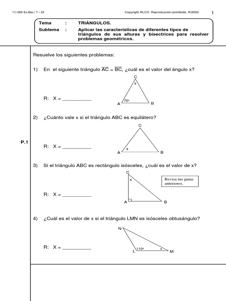 Problemas de Triángulos y Ángulos | PDF | Triángulo | Objetos matemáticos