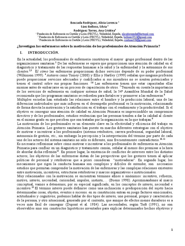 Motivación de enfermeras en Atención Primaria | PDF | Motivación ...