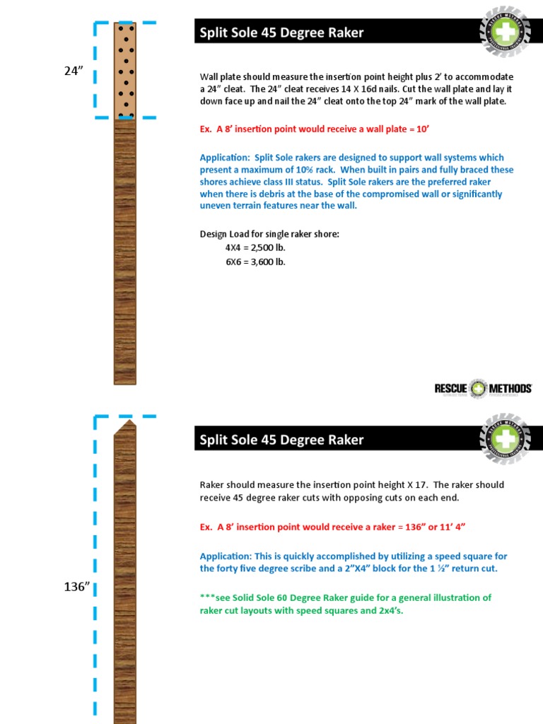 45 Split Sole Raker Diagrams | PDF | Lumber | Manufactured Goods